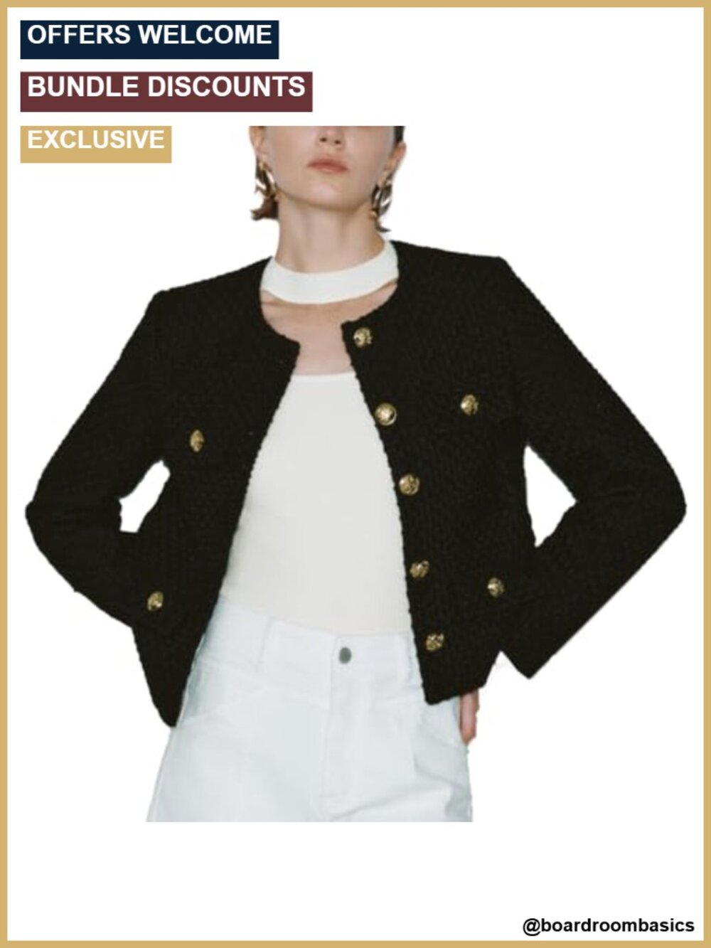 Cropped Tweed Blazer Jacket Long Sleeve Business Casual Work Suit Coat